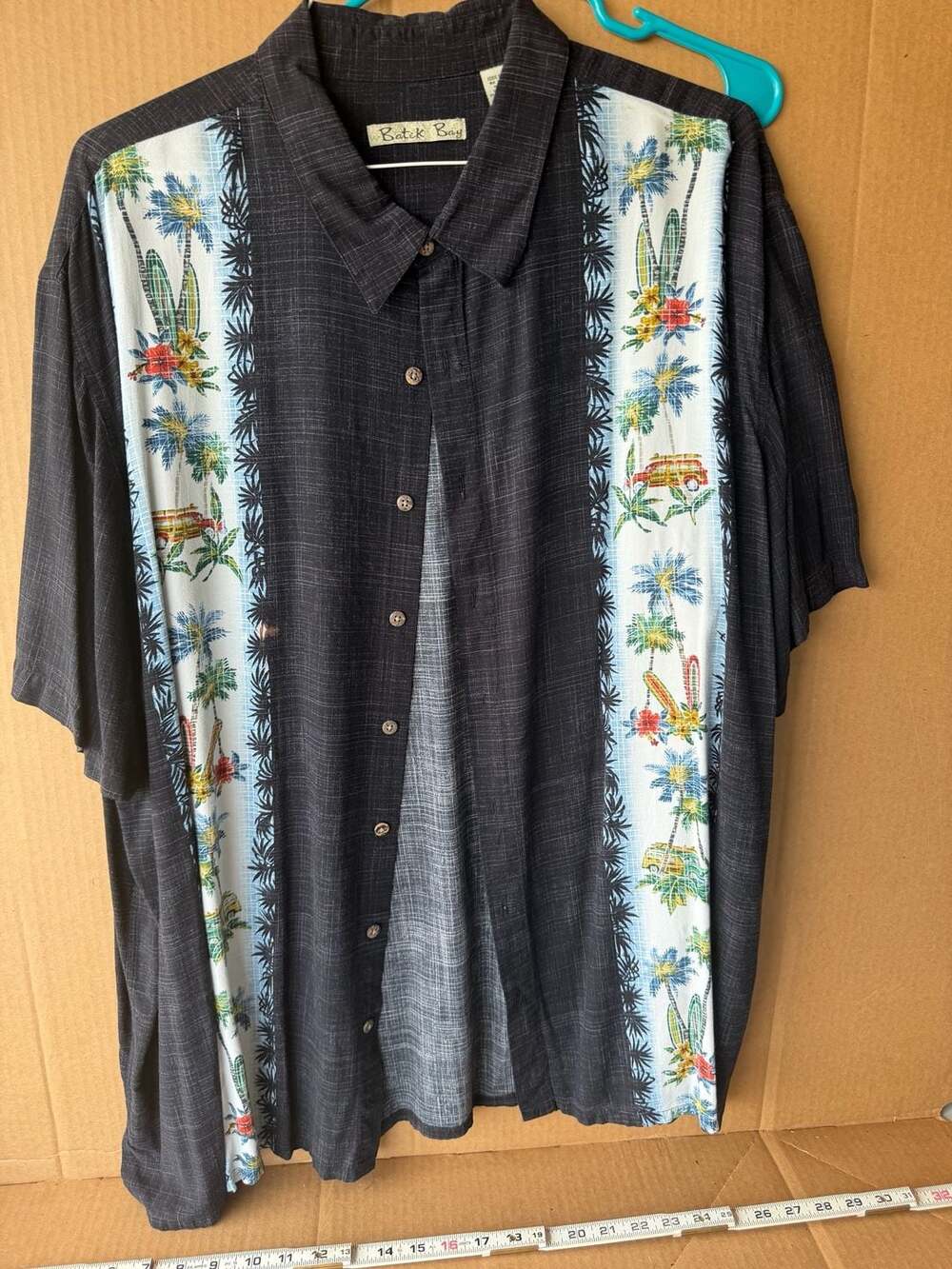 Batik Bay Men's Black Tropical Surf Van Palm Tree Rayon Button Down Aloha Shirt